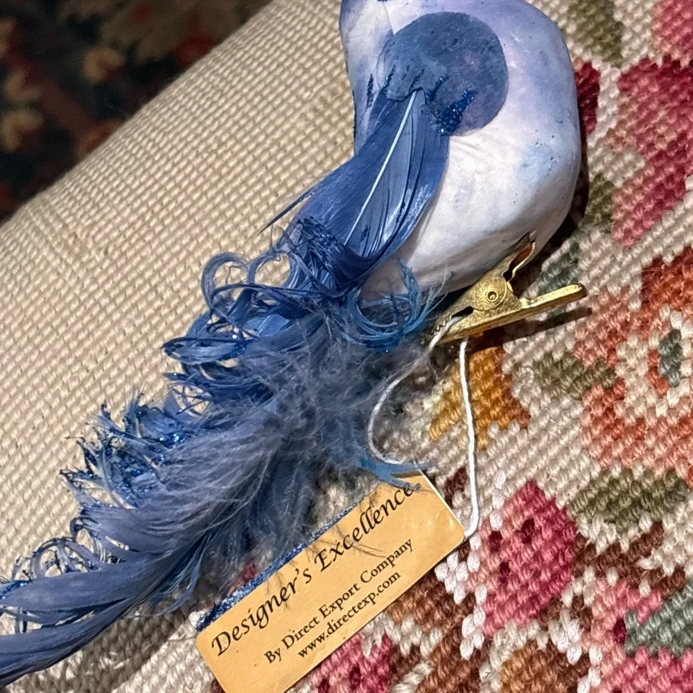 6” christmas ornament blue bird feathered clip on box of 12 NIB